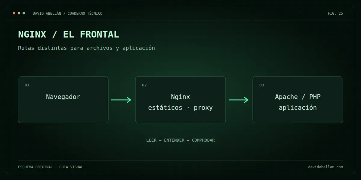 Nginx / el frontal. Rutas distintas para archivos y aplicación
